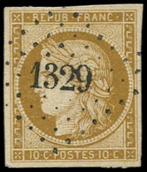 EMISSION DE 1849 - 1b   10c. Bistre-VERDATRE, Oblitéré PC 1329, Frappe Superbe, TTB. S - 1849-1850 Cérès