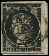 EMISSION DE 1849 - 3    20c. Noir Sur Jaune, Obl. Cursive 58/CUTS Et Càd T15 NOYON (4)/JANV/49 Sur Petit Fragt, TB - 1849-1850 Cérès