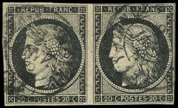 EMISSION DE 1849 - 3    20c. Noir Sur Jaune, PAIRE 1 Ex. Effl. Obl. Càd T15 2 JANV 49, TB - 1849-1850 Ceres