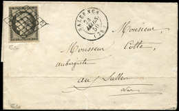 Let EMISSION DE 1849 - 3i   20c. GRIS Obl. GRILLE S. LSC, Càd T15 SALERNES 24/3/50, TTB, Certif. JF Brun, Cote Maury - 1849-1850 Ceres