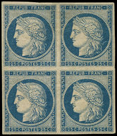 * EMISSION DE 1849 - 4    25c. Bleu, BLOC De 4, Très Frais, TB, Certif. JF Brun - 1849-1850 Cérès