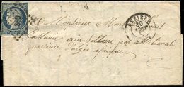 Let EMISSION DE 1849 - 4    25c. Bleu Défx, Obl. PC 389 Sur LAC, Càd BEZIERS 30/8/52 Pour Le Camp De AIN-SULTAN, TB - 1849-1850 Cérès