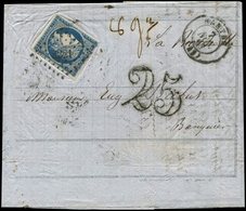 Let EMISSION DE 1849 - 4    25c. Bleu, Obl. PC 2221 S. LAC, Càd T15 NANTES 7/11/50, Taxe 25 DOUBLE Trait, TB - 1849-1850 Cérès