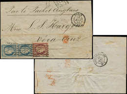 Let EMISSION DE 1849 - 4 Et 6, 25c. Bleu, PAIRE (1 Ex. Touché) Et 1f. Carmin, Obl. GRILLE SANS FIN Sur LSC, Càd PARIS 30 - 1849-1850 Cérès