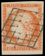 EMISSION DE 1849 - 5    40c. Orange, Oblitéré GRILLE, Superbe - 1849-1850 Cérès