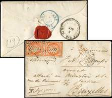 Let EMISSION DE 1849 - 5    40c. Orange, PAIRE Défse, Obl. Etoile Sur LAC, Càd PARIS 4/4/53, Arr. BRUXELLES, B/TB - 1849-1850 Cérès