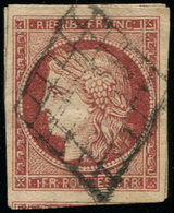 EMISSION DE 1849 - 6     1f. Carmin, Marges énormes, Obl. GRILLE, Superbe - 1849-1850 Cérès