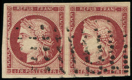 EMISSION DE 1849 - 6     1f. Carmin, PAIRE Obl. GROS POINTS, Grandes Marges, TTB. Br - 1849-1850 Cérès