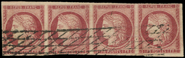 EMISSION DE 1849 - 6     1f. Carmin, BANDE De 4, 2 Ex. Filet Effl., Obl. GRILLE SANS FIN, B/TB. C - 1849-1850 Ceres