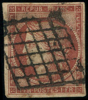 EMISSION DE 1849 - 6A    1f. ROUGE-BRUN, Obl. GRILLE Un Peu Lourde, TB. C - 1849-1850 Cérès