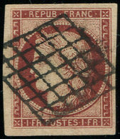 EMISSION DE 1849 - 6B    1f. Carmin-brun, Obl. GRILLE, Très Grandes Marges, Superbe. S Et Br - 1849-1850 Ceres