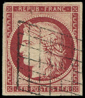 EMISSION DE 1849 - 6e    1f. Carmin Vif, Obl. GRILLE, Petit Cl., Aspect TTB, Cote Et N° Maury - 1849-1850 Cérès