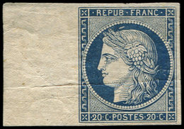 * EMISSION DE 1849 - 8a   20c. Bleu Foncé Dit "Marquelet", Bdf Mais Défectueux (pli Horizontal), Très Plaisant D'aspect. - 1849-1850 Cérès