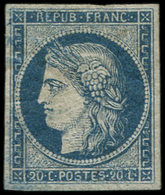 (*) EMISSION DE 1849 - 8b   20c. Bleu Sur Azuré Dit "Astruc", Qqs Traces Bleues D'origine, B/TB - 1849-1850 Cérès