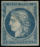 (*) EMISSION DE 1849 - 8b   20c. Bleu Sur Azuré Dit "Astruc", Qqs Traces Bleues D'origine, B/TB - 1849-1850 Ceres