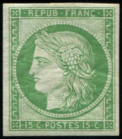 * EMISSION DE 1849 - R2e  15c. Vert Vif Clair, REIMPRESSION, Ch. Un Peu Forte, TB - 1849-1850 Cérès