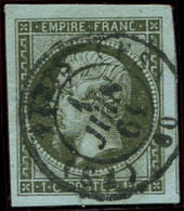 EMPIRE NON DENTELE - 11    1c. Olive, Obl. Càd (FS) PARIS (FS) 1/6/61, Grandes Marges, TTB - 1853-1860 Napoléon III.