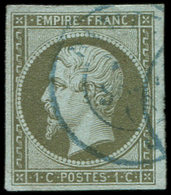 EMPIRE NON DENTELE - 11    1c. Olive, Obl. Càd BLEU De Paquebot, TB. C - 1853-1860 Napoléon III