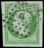 EMPIRE NON DENTELE - 12    5c. Vert, Grandes Marges, Obl. Los. D, TTB - 1853-1860 Napoléon III