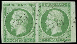 EMPIRE NON DENTELE - 12    5c. Vert, PAIRE Petit Bdf, Obl. PC 1222 (léger), TTB/Superbe - 1853-1860 Napoleone III