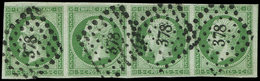 EMPIRE NON DENTELE - 12    5c. Vert, BANDE De 4 Jolie Nuance Soutenue, Obl PC 378, TTB - 1853-1860 Napoleone III