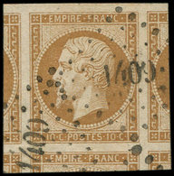 EMPIRE NON DENTELE - 13A  10c. Bistre, Marges énormes Avec 5 Voisins, Obl. PC 1409, Superbe - 1853-1860 Napoleon III
