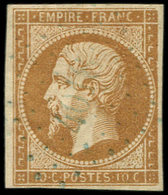 EMPIRE NON DENTELE - 13A  10c. Bistre, Obl. PC BLEU 4018, TB - 1853-1860 Napoléon III.