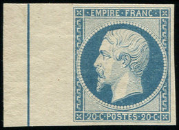 * EMPIRE NON DENTELE - L14Ai 20c. Bleu Bord De Feuille Avec FILET D'ENCADREMENT, Inf. Trace De Ch., TTB - 1853-1860 Napoleone III