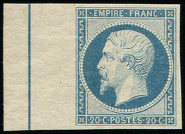 * EMPIRE NON DENTELE - L14Ai 20c. Bleu Bord De Feuille Avec FILET D'ENCADREMENT, Inf. Trace De Ch., TTB - 1853-1860 Napoléon III.