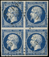 EMPIRE NON DENTELE - 14Aa 20c. Bleu Foncé, T I, BLOC De 4 Obl. PC, TTB - 1853-1860 Napoleon III