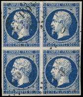 EMPIRE NON DENTELE - 14Aa 20c. Bleu Foncé, T I, BLOC De 4 Obl. PC, TTB - 1853-1860 Napoléon III