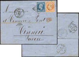Let EMPIRE NON DENTELE - 14A Et 16, 20c. Bleu T I Et 40c. Orange Obl. PC 1896 S. LAC, Càd ALGER 29/5/60, Arr. Càd Sarde  - 1853-1860 Napoléon III
