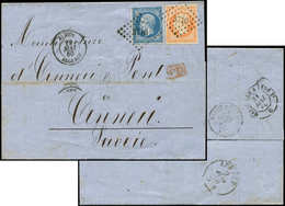 Let EMPIRE NON DENTELE - 14A Et 16, 20c. Bleu T I Et 40c. Orange Obl. PC 1896 S. LAC, Càd ALGER 29/5/60, Arr. Càd Sarde  - 1853-1860 Napoléon III.