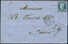 Let EMPIRE NON DENTELE - 14A  20c. Bleu Obl. PC 1896 S. LAC, Càd ALGERIE B.B. MARSEILLE 8/2/58 Ind. 22, TB - 1853-1860 Napoléon III