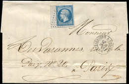 Let EMPIRE NON DENTELE - 14A  20c. Bleu Bdf, Obl. Amb. Léger S. LAC, Càd CHERBOURG A PARIS 19/11/67, TTB - 1853-1860 Napoleon III