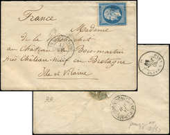 Let EMPIRE NON DENTELE - 14A  20c. Bleu, Obl. Los. AMIL S. Env., Càd ARMEE D'ITALIE MILAN 17/7/59, TB - 1853-1860 Napoléon III