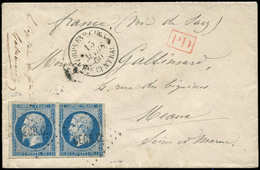 Let EMPIRE NON DENTELE - 14A  20c. Bleu PAIRE Obl. Los. CECB CL S. Env., Càd CORPS EXP. CHINE Bau CENTRAL 15/3/60, TTB - 1853-1860 Napoléon III