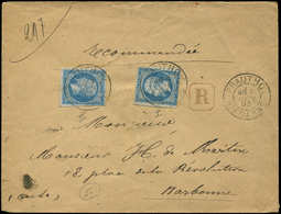 Let EMPIRE NON DENTELE - 14B  20c. Bleu, 2 Ex. (l'un Le Long Du Filet), Obl. Càd Tardif PRAUTHOY 9/6/93 S. Env. Rec., TB - 1853-1860 Napoléon III.