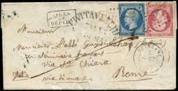 Let EMPIRE NON DENTELE - 14B Touché Et 17B Obl. PC 1474 S. LSC, Càd T15 GUINGAMP 5/8/62 Pour Rome, Cachet CIVITTA VECCHI - 1853-1860 Napoléon III