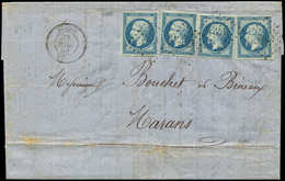 Let EMPIRE NON DENTELE - 14Ba 20c. Bleu Sur VERT, T II, 4 Ex. Obl. PC 1792 S. LAC, Càd T15 LUCON 24/4/61, TTB - 1853-1860 Napoleone III