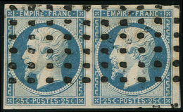 EMPIRE NON DENTELE - 15   25c. Bleu, PAIRE Obl. GROS POINTS, TTB - 1853-1860 Napoléon III