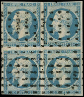 EMPIRE NON DENTELE - 15   25c. Bleu, BLOC De 4 Obl. GROS POINTS, Défx, B/TB - 1853-1860 Napoleone III