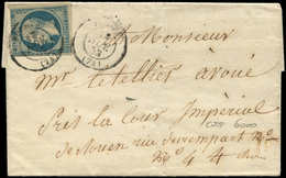 Let EMPIRE NON DENTELE - 15   25c. Bleu, Touché, Obl. Càd T15 ROUEN 18/11/53 S. LSC, R, B/TB - 1853-1860 Napoleone III