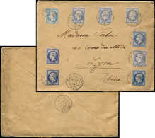 Let EMPIRE NON DENTELE - 15   25c. Bleu, 9 Essais, Nuances Diverses Obl. SANTHONAY 29/6/94 Sur Env., Utilisation Fraudul - 1853-1860 Napoleon III