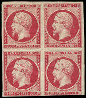 * EMPIRE NON DENTELE - 17Ba 80c. Rose Vif, BLOC De 4, 1 Ex. Effl. En Bas Et Petit Pli D'angle, Les 3 Autres Sont TTB - 1853-1860 Napoleon III