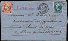Let EMPIRE NON DENTELE - 17Ad 80c. VERMILLONNE (entamé En Haut) Et N°14A Obl. PC 441 S. LSC De Bordeaux 9/3/59 à LA REUN - 1853-1860 Napoleon III