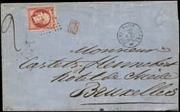 Let EMPIRE NON DENTELE - 17Ba 80c. Rose Vif Obl. Los. DS3 S. LSC, Càd (DS3) PARIS (DS3) 27/8/58 Et Taxe 2 Pour BRUXELLES - 1853-1860 Napoleone III