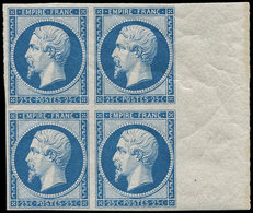 ** EMPIRE NON DENTELE - R15c 25c. Bleu, REIMPRESSION, BLOC De 4 Bdf, 1 Ex. *, Fraîcheur Postale, TTB - 1853-1860 Napoleon III