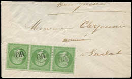 Let EMPIRE DENTELE - 20    5c. Vert, BANDE De 3 Obl. OR S. Env., TTB - 1862 Napoléon III