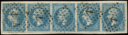 EMPIRE DENTELE - 22   20c. Bleu, BANDE De 5 Obl. ANCRE S. Fragt, TB - 1862 Napoleon III